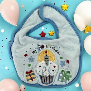 🎉MINIWEAR: Baby one size, unisex “My 1st Birthday” celebration bib, preowned.